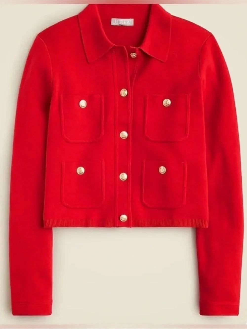 J. Crew Patch Pocket Lady Jacket Cardigan Sweater Red Size Medium *m